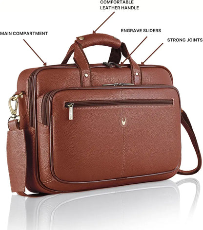 WildHorn Leather 15 inch Laptop Bag for Men I Padded Laptop Compartment I Carry Handles with Adjustable Strap