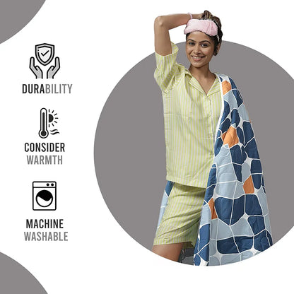 Divine Casa Microfiber 150 GSM Reversible Double Bed Comforter Ultra Soft & Lightweight Blanket Colour Blue-Grey and Orange
