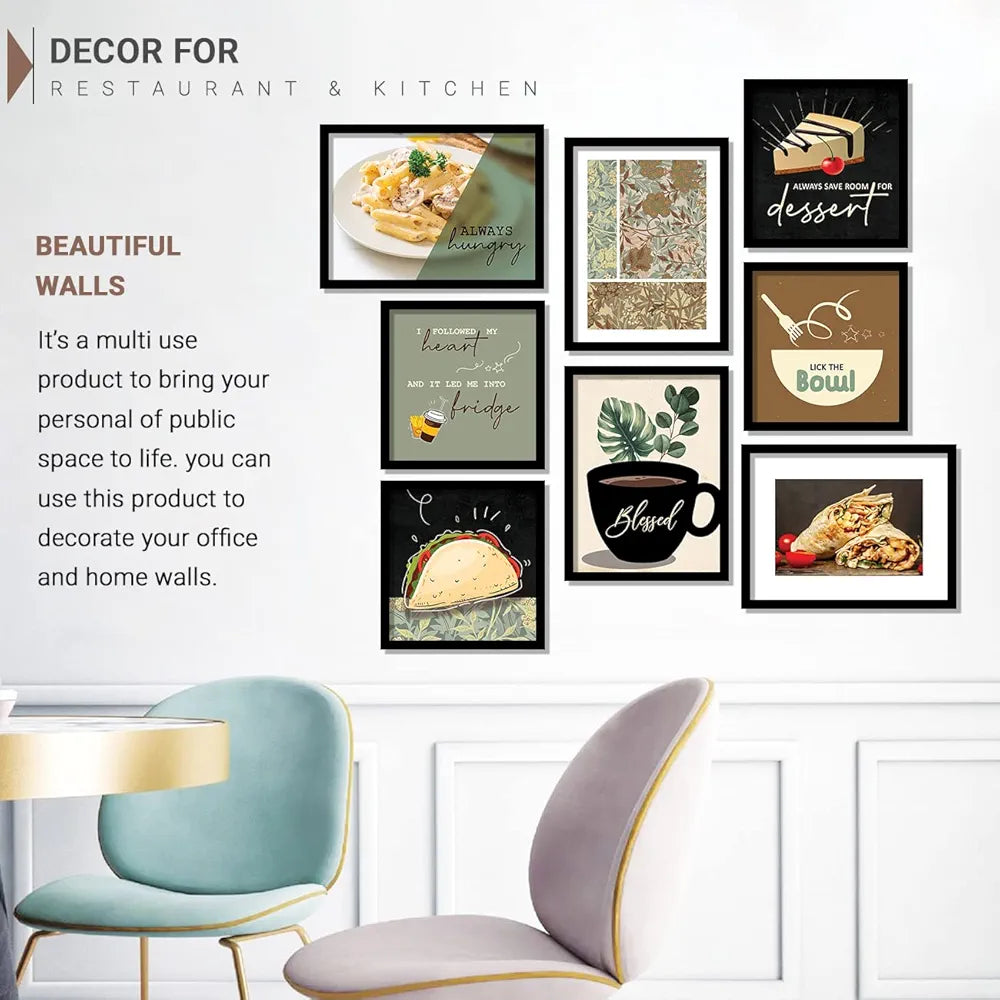 Kotart Always Hungry Restaurant Quotes Wall Posters With Frame Set of 8