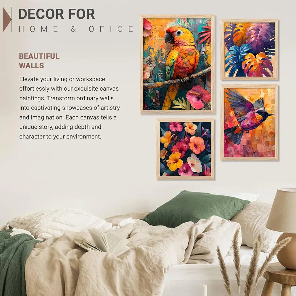 Kotart Floral Wall Art wall poster with Glass Frames Hanging for Wall frames Set of 4 big frames I