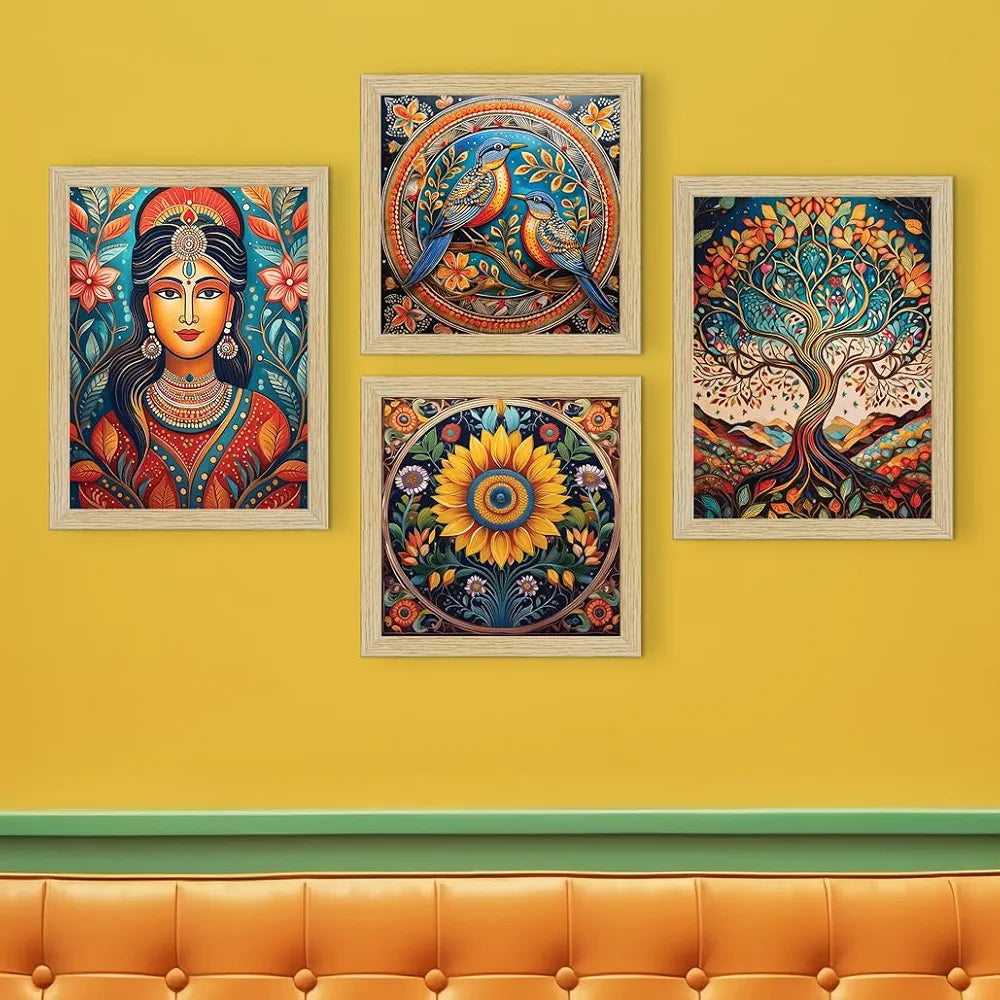 ArtX Paper Madhubani Madhubani-SO4-01 Multicolor Set of 4