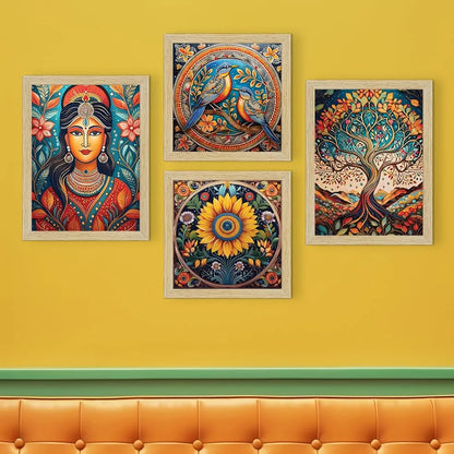 ArtX Paper Madhubani Madhubani-SO4-01 Multicolor Set of 4