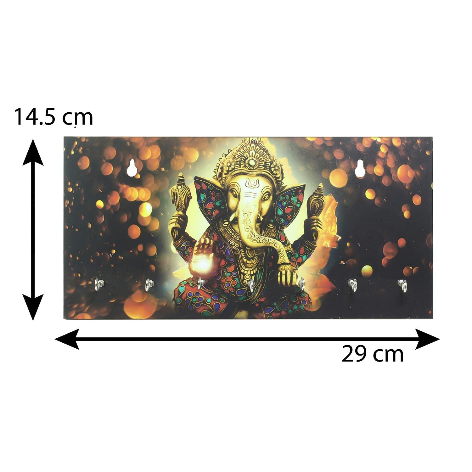 Ecraftindia Lord Ganesha Theme Wooden Key Holder for Wall With 7 Key Hooks