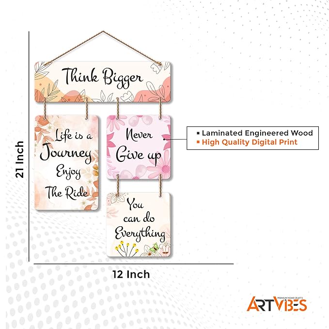 Artvibes Think Bigger Decorative Wall Art Mdf Wood Hanger for Home Decor | Quotes Items | Artworks for Decoration