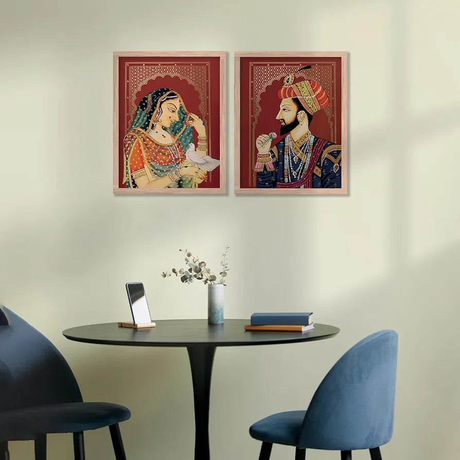 Kotart Rajasthani Painting with Frame for Home Decoration Madhubani Art Painting Pack of 2 Design07