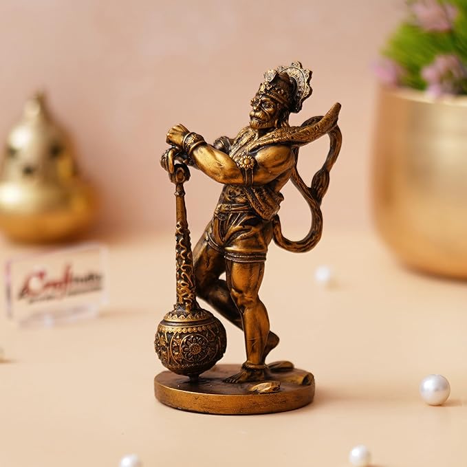 Ecraftindia Golden Polyresin Handcrafted Standing Lord Hanuman Idol With Gada/ Mace | Ideal for Hanuman Jayanti