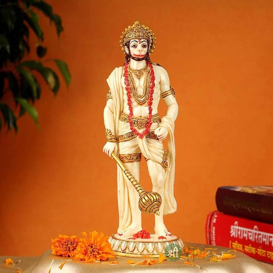 Indicast Resin 10" Inch Hanuman Ji Standing Gold Painting Bajrangbali Idol Gift Article