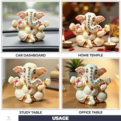 Unovate Ganesha Idol for Car Dashboard Elegant Marble Finish