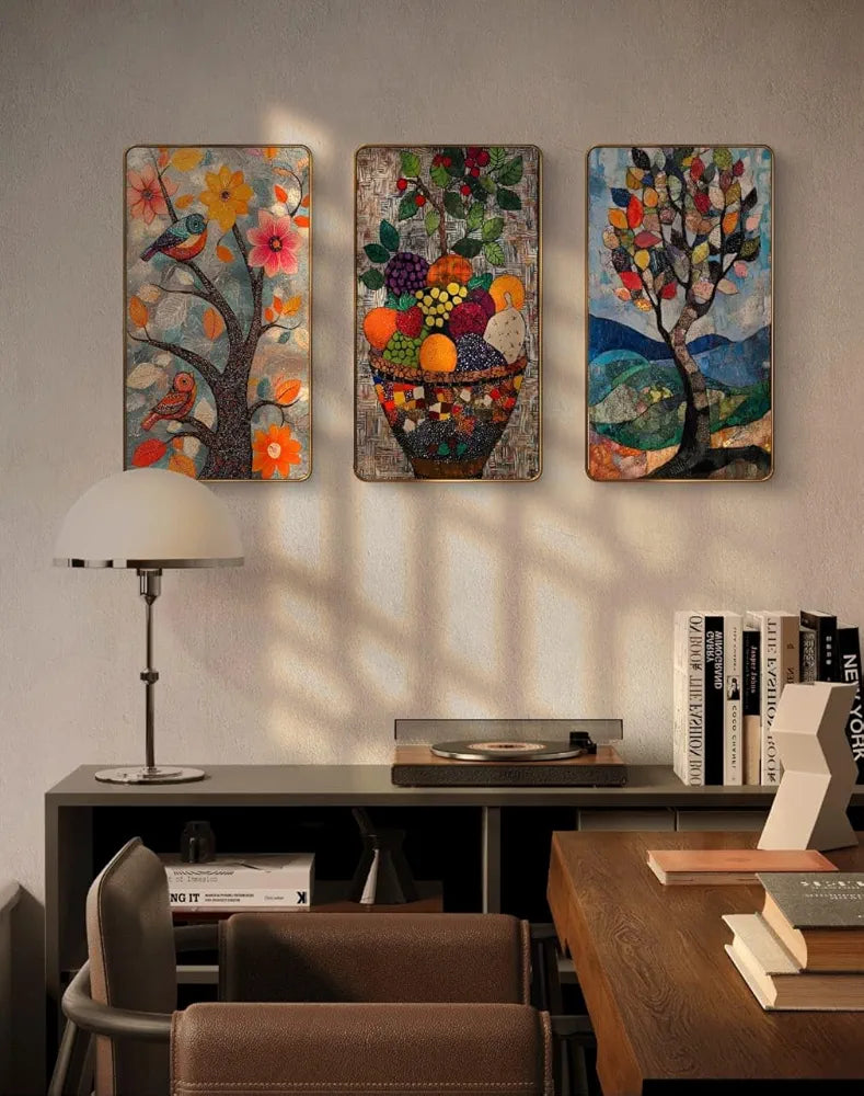 Livin'luxe Set of 3 Modern Art Madhubani Painting Premium Golden Framed Wall Paintings SG14