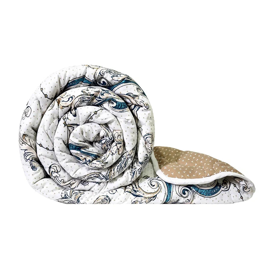 Divine Casa 120 GSM Microfiber Kalamkari Print Reversible Single Bed Comforter Soft Light Weight Quilt Blanket TC - 120 Colour Bison Beige