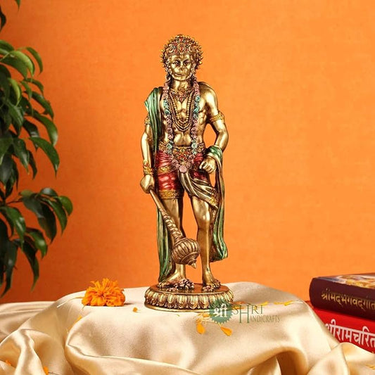 Indicast 10" Inch Cold Cast Resin Hanuman Ji Showpiece Antique Decor Decor Standing Bajrangbali