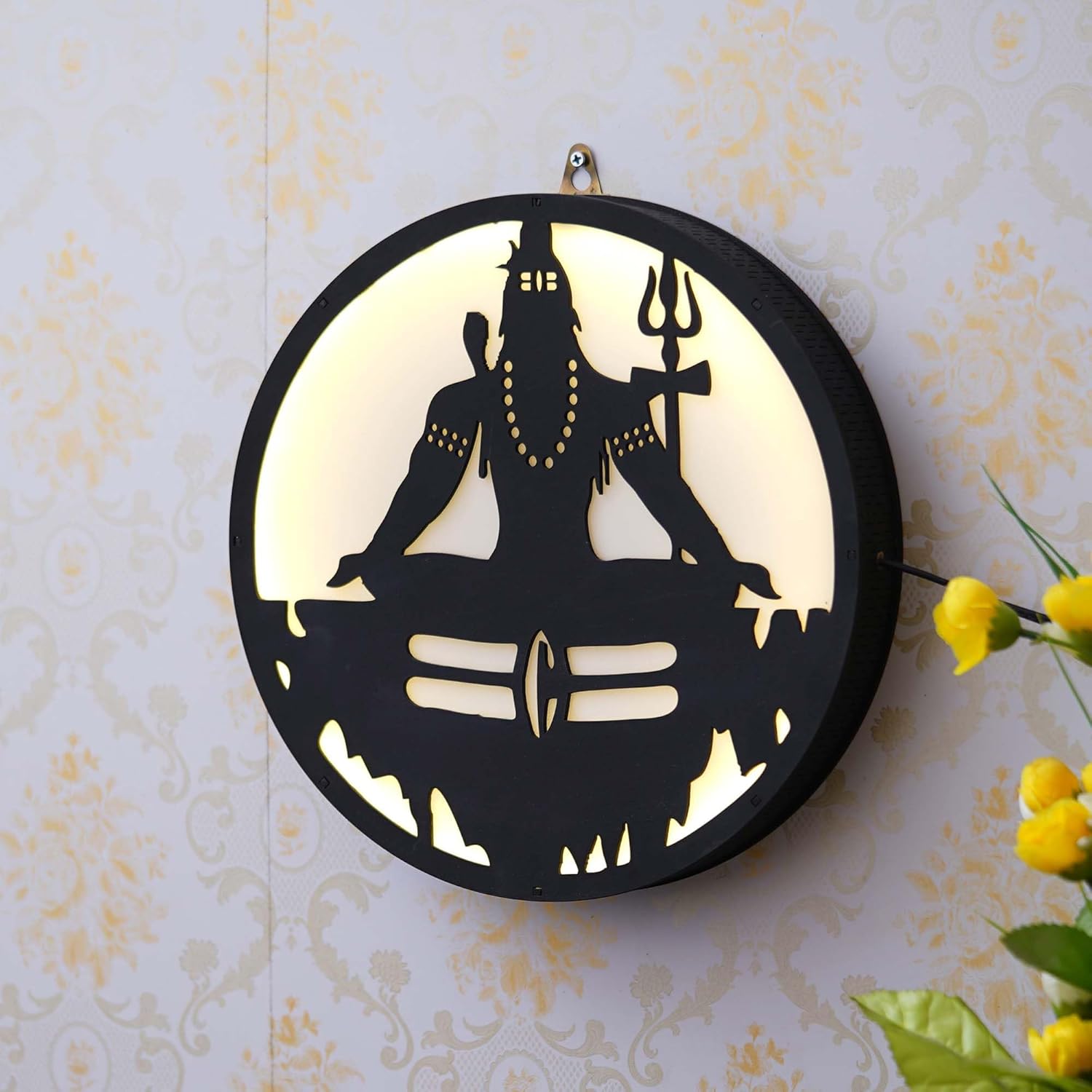 Ecraftindia Lord Shiva Wooden Cutout Led Light Lamp Decorative Wall Hanging for Home