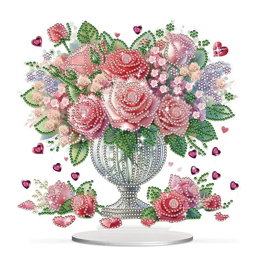 HASTHIP® 5D Diamond Painting Kit for Adults Romantic Rose Flower Vase DIY Acrylic Canvas Art Set with Colorful Gem Packs & Tools, Perfect Desktop Ornament for Home Décor & Gifting