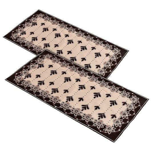Kuber Industries Rectangular Floral Print Cotton Table Runner for Dining and Center Table Set of 2 Brown