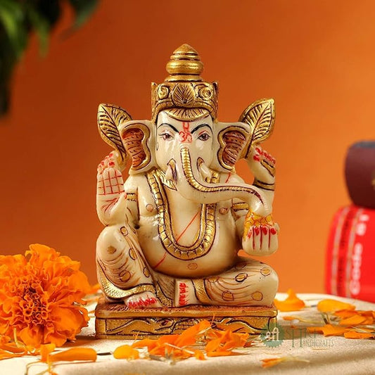 Indicast Resin 5" Inch Lord Ganesha Fine Painting Hindu God Ganesh Ganpati Idol Figurine