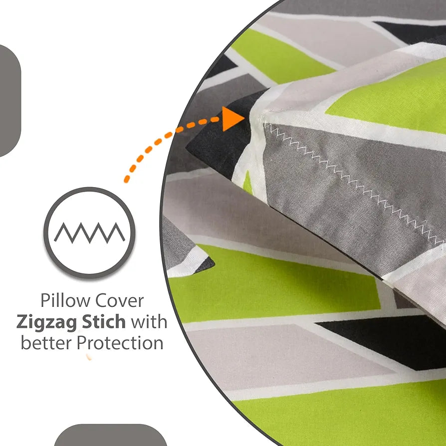 Divine Casa 100% Cotton Bedsheet for Single Bed, 144 TC Bedsheet Single Size Bed Cotton with 1 Pillow Cover Lime Grey