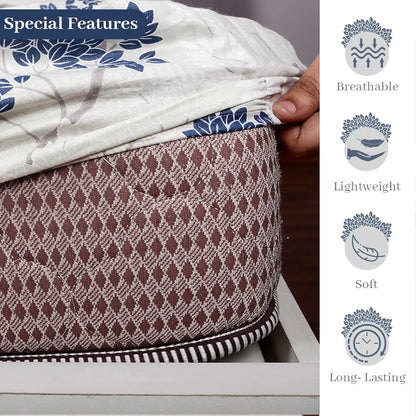 Divine Casa 144 TC Floral Print King Size Fitted Bedsheet 100% Cotton Skin Friendly & Soft Colour Harbor Mist