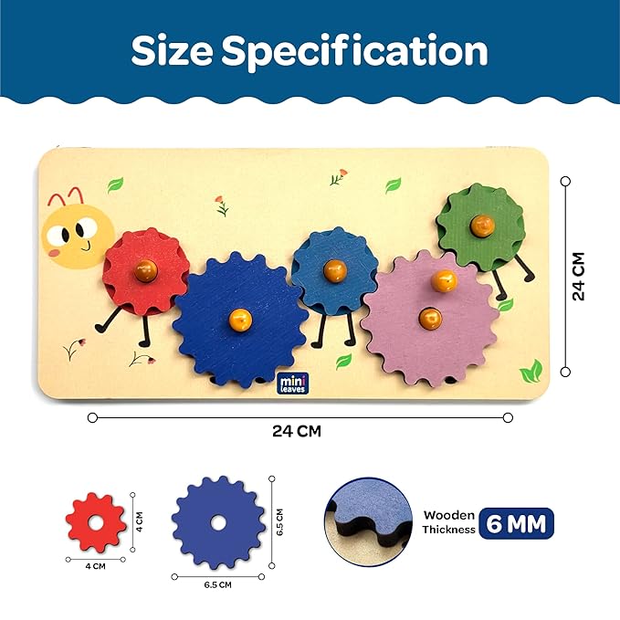 Mini Leaves Walking Snail Wooden Gear Toys With 5 Interchangeable Gears for 2+ Years | Fine Motor Skill Motion Educational Wooden Learning Toys