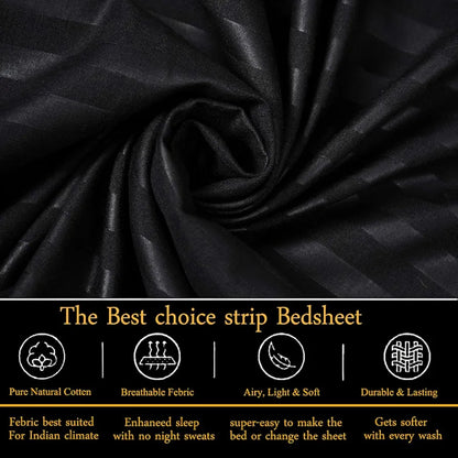 Fresh From Loom Breathable Queen Size Flat Solid Bedsheets Hotel & Home Double Bedsheet Set With 2 Pillow Covers 144 Tc Black