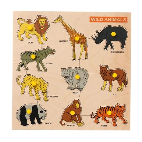 Dreamzberry Wooden Puzzles for Kids Colorful Wild Animal Kids Puzzle with Wooden Knob