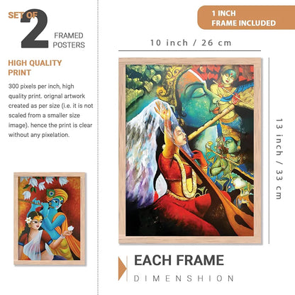 Kotart Radha Krishna Digital Painting with Frame for Home Decoration Pack of 2 Design05