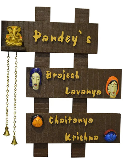 Karigaari India Customized Wooden Family Name Plate for Home Entrance