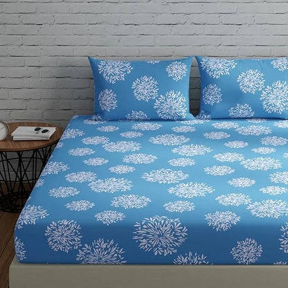Huesland by Ahmedabad Cotton 144 TC Double Bedsheet Cotton with 2 Pillow Covers - Blue