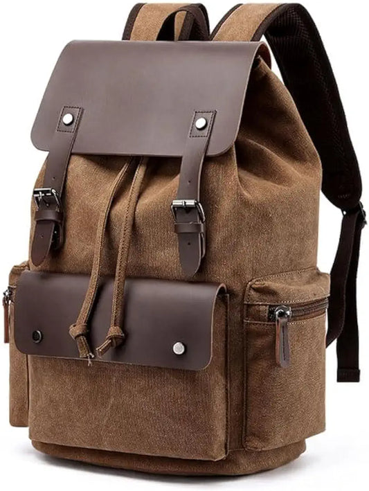 FUR JADEN Eco Friendly Travel Laptop Backpack Made of Water Resistant Sustainable Canvas and Vegan Leather for Men and Women for Travel Hiking Work
