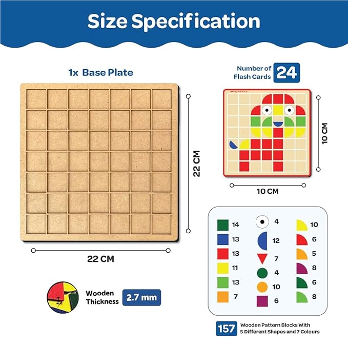 Mini Leaves Wooden Pattern Block Puzzle Toys | Mosaic Puzzle Board 3d Creative Shapes 157 Pieces | 3+ Years With 24 Flash Cards