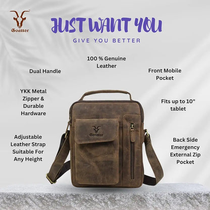 Goatter Hunter Leather 11”Inch Messenger Bag For Men  GTHT-08
