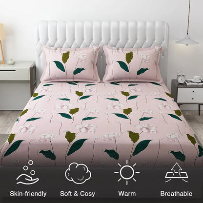 Fresh From Loom Floral King Size Bedsheet Microfiber Rotary Printed Hypoallergenic Wrinkle Free With 2 Pillow Covers Multicolor 144 TC Flamingo