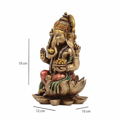 Indicast 7" Inch Cold Cast Resin Laxmi and Ganesh Showpiece Antique Home Decor and Gifting
