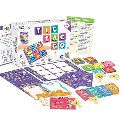 GiniMini Tic-Tac-Go! Strategy Game for Kids 4 5 6 | 50+ Tiles, Power-Up Cards, Mystery Tiles & Challenges | Fun Family Game Night, Brain Activity