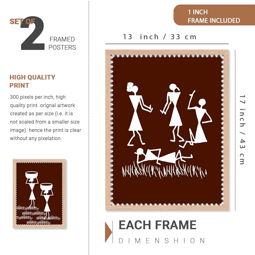 Kotart Warli Art Digital Paintings with Frame Pack of 6 art 3