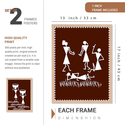 Kotart Warli Art Digital Paintings with Frame Pack of 6 art 3