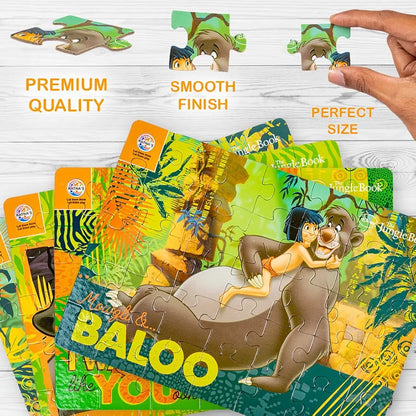 Ratna's 4in1 Jungle Book Jigsaw Puzzle Size 24cm x 17cm - Mowgli, Bagheera, Baloo, etc - 140 Pieces  Toy for Kids 3+ Years