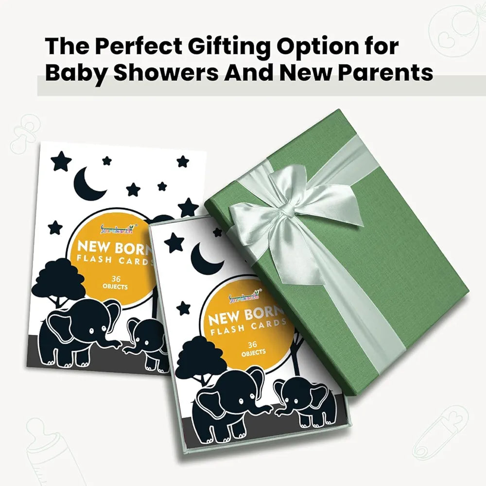 Gurukanth® Premium High Contrast New Born Anti-Glare Cards - Black & White Baby Cards | 36 Objects | Age Group: 0-1 Year | Visual Stimulation and Sensory Development for Infants