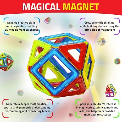 FunBlast 52 PCS Mag Magic for Kids 3D Magnetic Building Blocks Stacking & Balancing Blocks Set for Brain Development