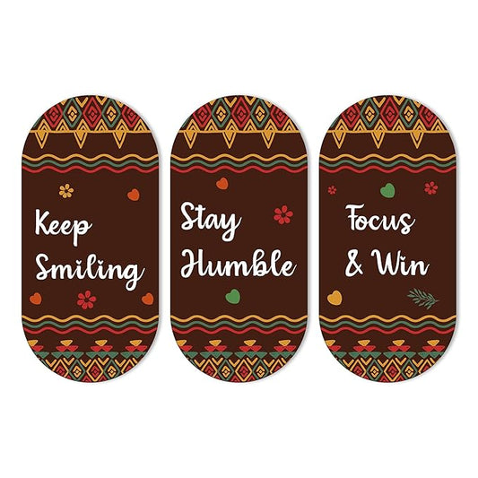 Artvibes Keep Smiling Positive Quotes Printed Wooden Wall Hanger for Home | Artworks | Set of 3