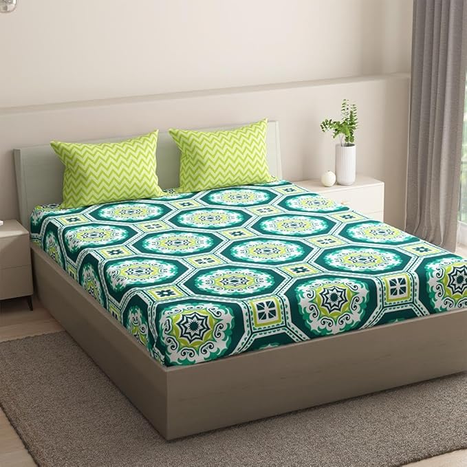 Wakefit Bedsheet For King Size Bedsheet King Size Bed Cotton 2 Pillow Covers Elastic Fitted Sheet Gracy Multicolor