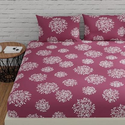 Huesland by Ahmedabad Cotton 144 TC King Size Bedsheet Cotton with 2 Pillow Covers | Mauve