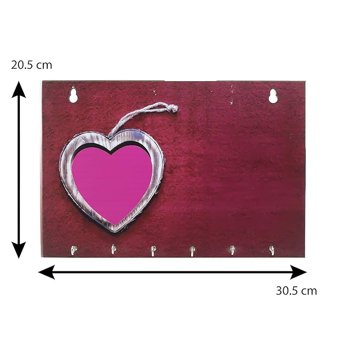 Ecraftindia Heart Theme Wooden Key Holder With 6 Hooks