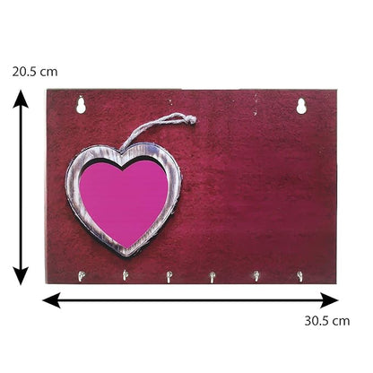 Ecraftindia Heart Theme Wooden Key Holder With 6 Hooks