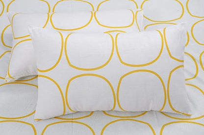 Huesland by Ahmedabad Cotton 144 TC Cotton Bedsheets for King Size Bed with 2 Pillow Covers | White (Yellow Circles)