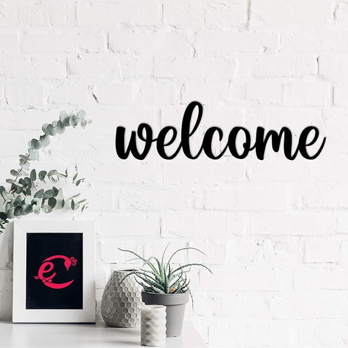 Ecraftindia Welcome Black Engineered Wood Cutout Wall Art Decor | Perfect Wall Hanging