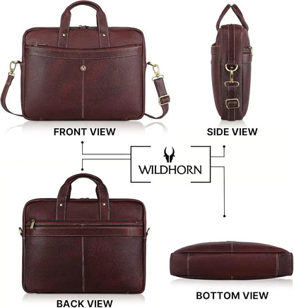 WildHorn Leather 15 inch Laptop Messenger Bag for Men I Padded Laptop Compartment with Adjustable Strap I Extra Zip Compartments I DIMENSION : L-16 inch W-3.2 inch H-13 inch