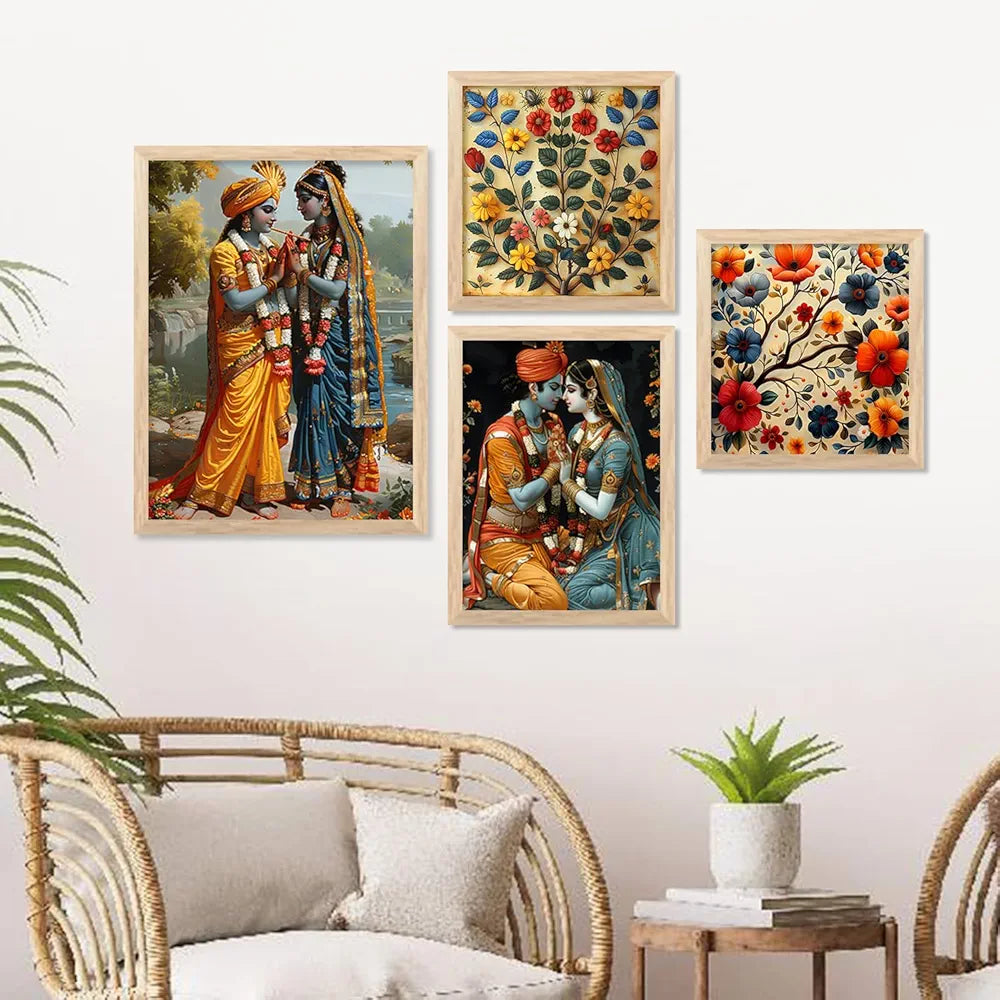 Kotart Traditional Painting For Wall Decoration Framed Madhubani Wall Art Paintings/Posters Set of 4 big Frames G