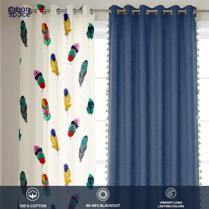 Urban Space Printed Cotton Curtains for Door Combo Set of 3 Curtains Room Darkening Curtain Curtains Dream Catcher & Aura Indigo Colour