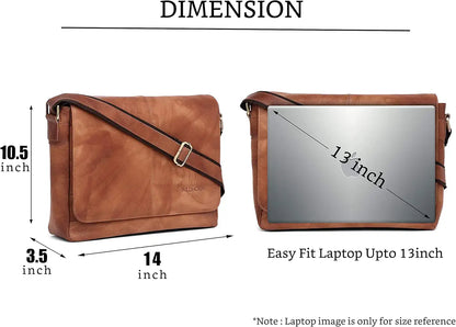 WildHorn Leather 13 inch Laptop Messenger Bag for Men I Padded Laptop Compartment I Adjustable Strap I Dimension: L- 14inch H- 10.5 inch W- 3.5inch