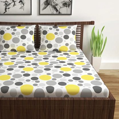 Divine Casa Double Size Bedsheet for Double Bed 144 TC Pure Cotton Queen Size with 2 Pillow Covers Geometric Colour Grey Lagoon